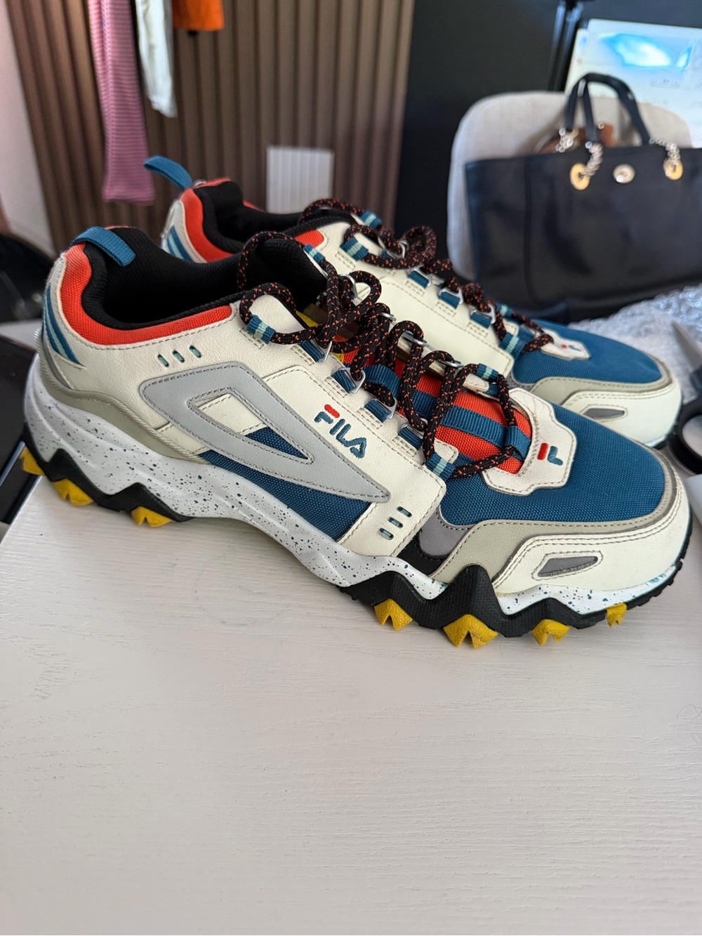 FILA Men's White Blue Red Yellow Trail Sneakers